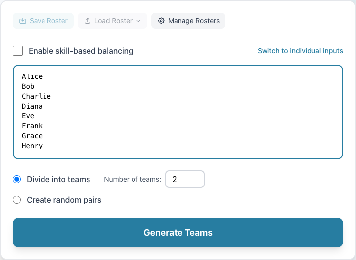 Step 1: Enter names in the text area