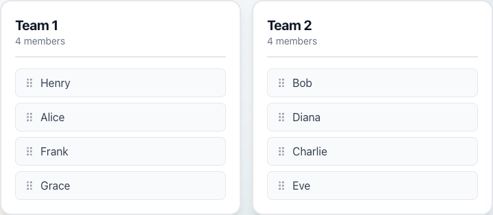 Step 3: Generated teams displayed